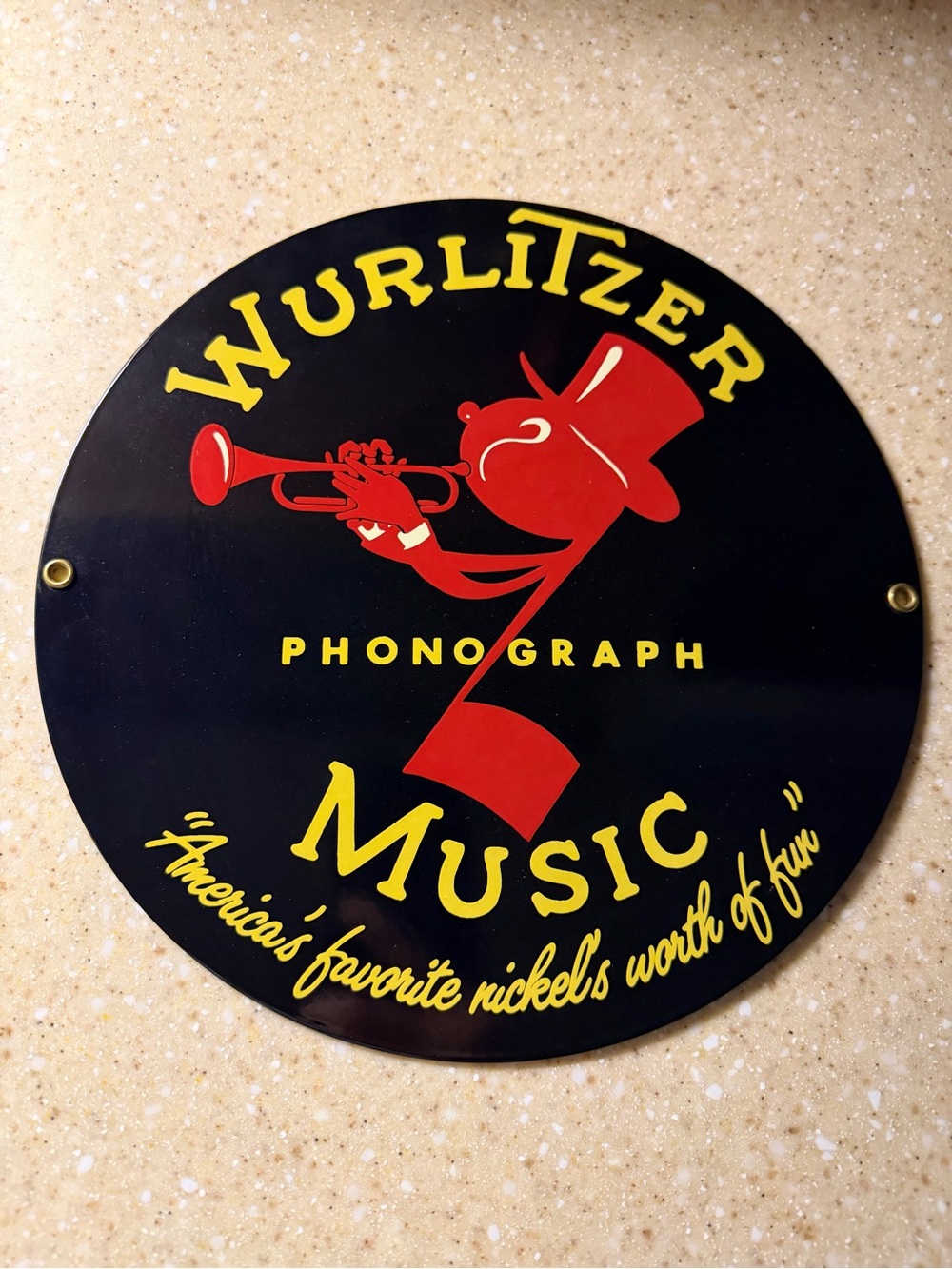 Vintage Wurlitzer Phonograph Music Porcelain Enamel Sign